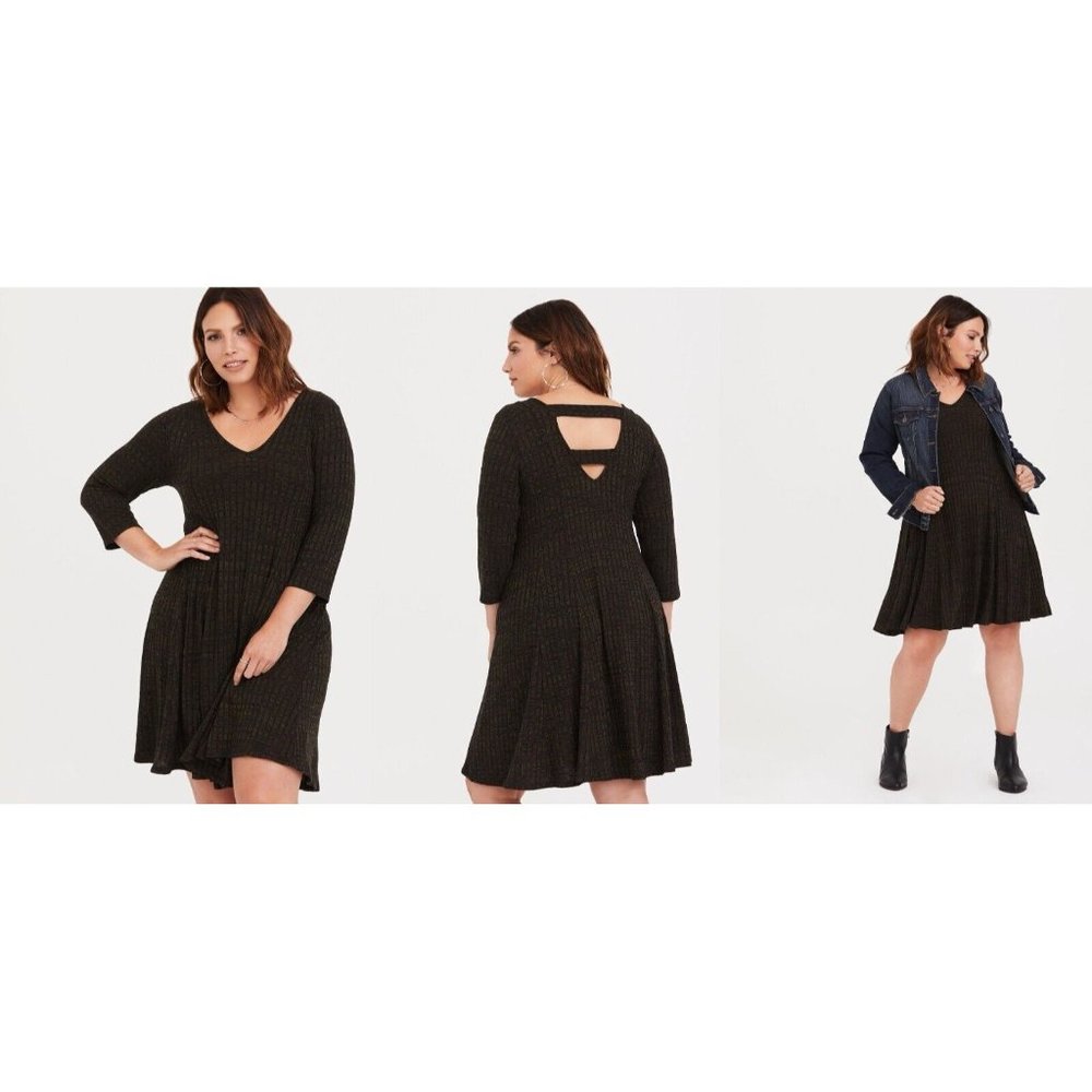Torrid Ladder Back Knit Skater Dress Plus Size 1X Olive Green Swing 11505725 - Picture 2 of 11